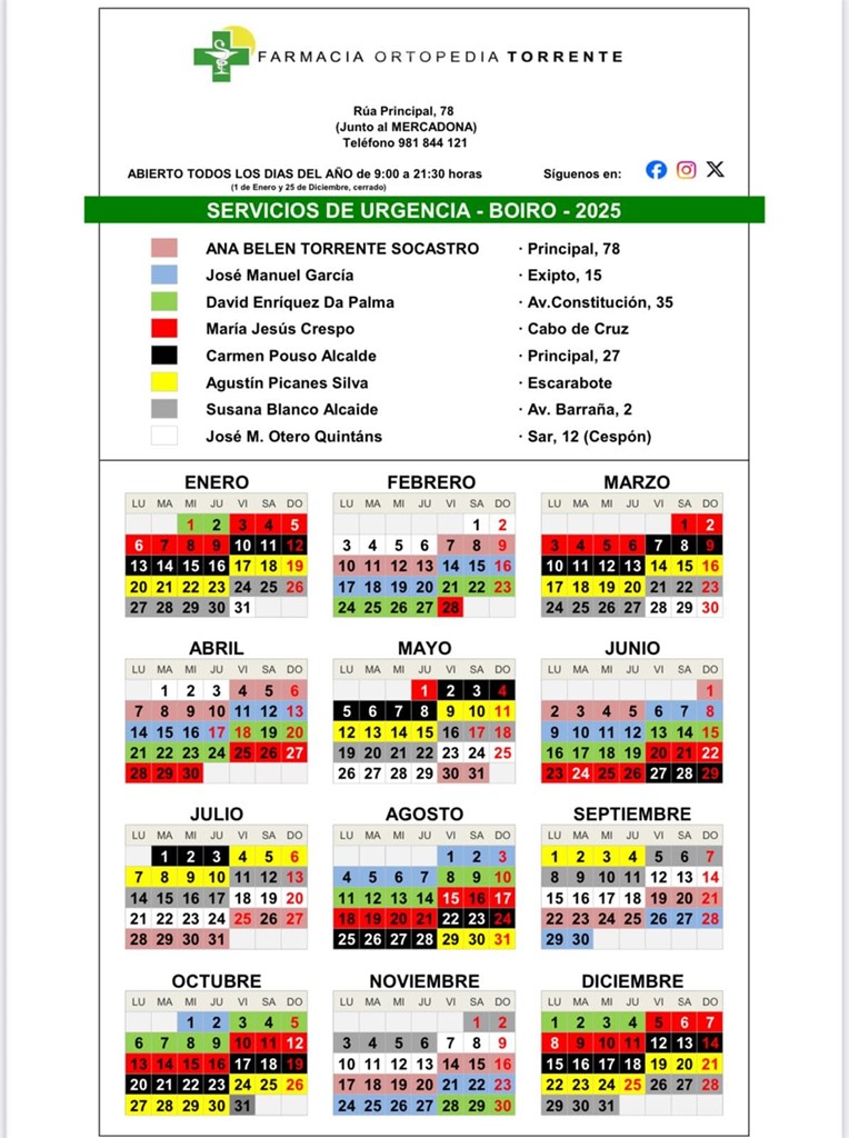 Calendario de Farmacias de Guardia en Boiro 2025